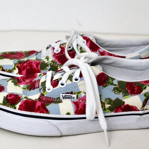 VANS checkerboard roses floral lace up Canvas Low Skate sneakers coastal 7.5 - Picture 4 of 10